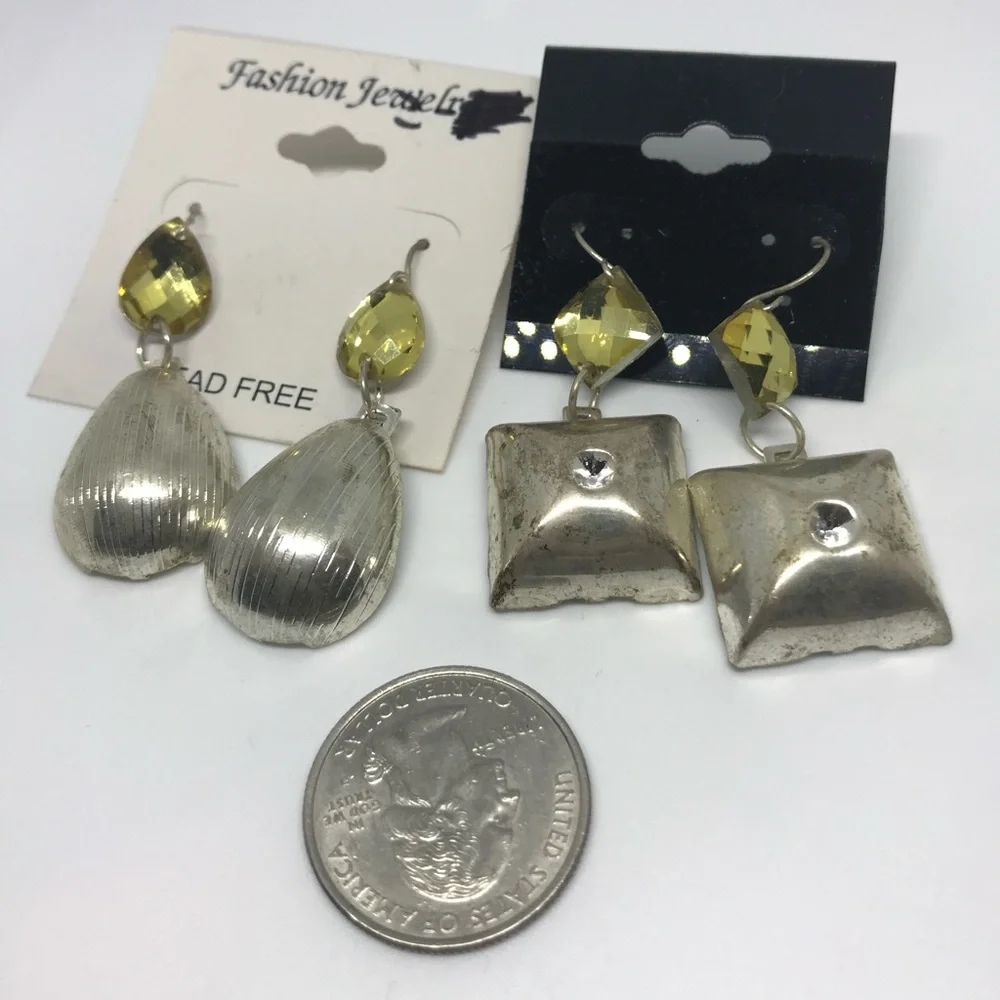 Vintage Costume Jewelry Earrings Acrylic Crystal Stones in Metal Setting Rare